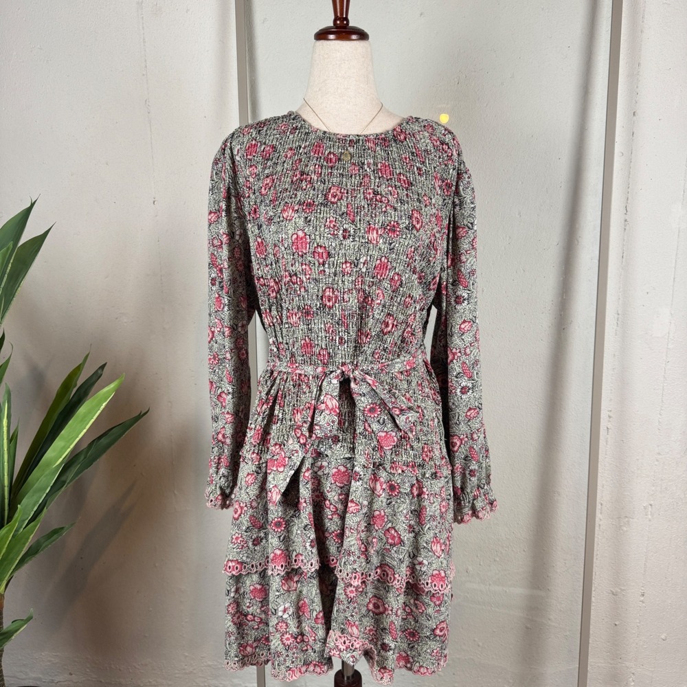 La Vie Rebecca Taylor Floral Mini Dress Womens M NWT Smocked Tiered Cottagecore